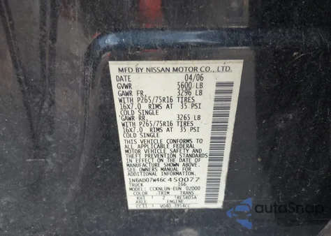 2006 Nissan Frontier Nismo Off Road z USA, uszkodzony, nr VIN 1N6AD07W46C450077